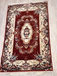 Handknotted Burgundy/cream Rug With Floral Design