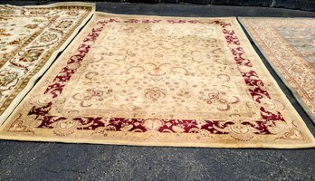 Machine Made Area Rug In Neutral Beige Tan And Red Shades - Great For High Traffic Areas!!