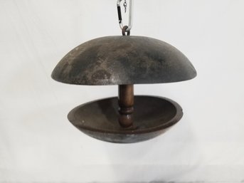 Small Mid Century Handmade Hanging Wood Domed Top Bird Feeder