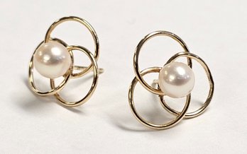 14K Trinity Pearl Post Earrings