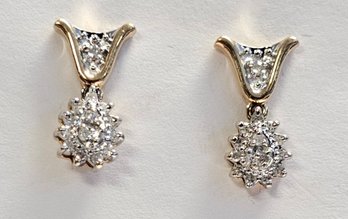10K Stunning Yellow Gold And Diamond Dangle Earrings