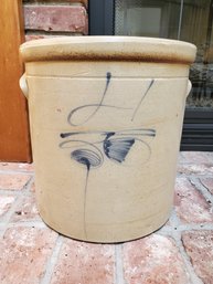 Antique Salt Glaze & Cobalt With Bee Sting Paint Handled Large Crock