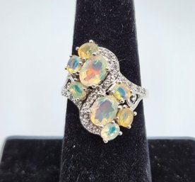 Multi-Color Ethiopian Opal, Rhodium Over Sterling Ring