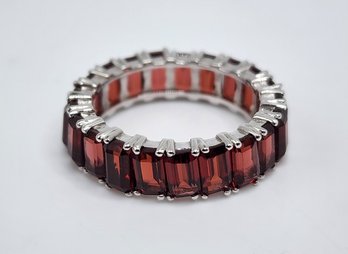 Rectangular Garnet, Rhodium Over Sterling Band Ring