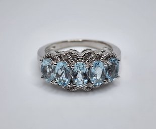 Blue Aquamarine, Rhodium Over Sterling Ring