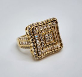 Premium White CZ, 18k Yellow Gold Over Sterling Ring