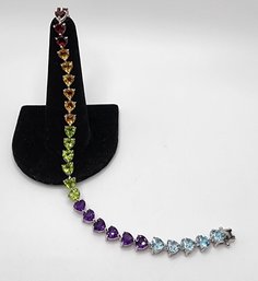 Incredible Garnet, Citrine, Peridot, Amethyst, & Glacier Topaz Tennis Bracelet In Rhodium Over Sterling