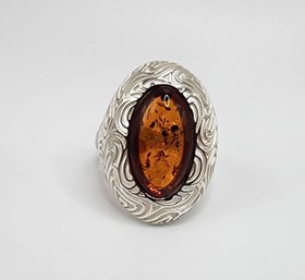 Oval Amber Ring In Sterling Silver