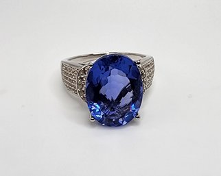 Color Change Fluorite, White Zircon Ring In Rhodium Over Sterling