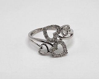 White Diamond, Rhodium Over Sterling Heart Bypass Ring