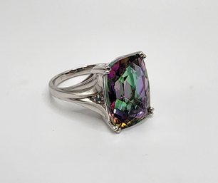 Multi-Color Quartz, Blue Diamond Accent, Rhodium Over Sterling Ring