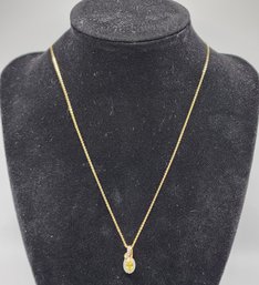 Rare AAA Sava Sphene, White Zircon Pendant Necklace In Yellow Gold Over Sterling