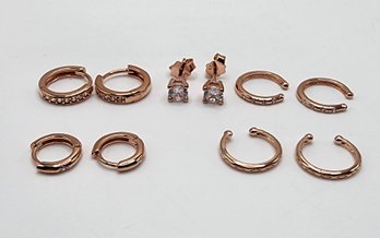 5 Pair Of Simulated Diamond Earrings In 14k Rose Gold Over Sterling