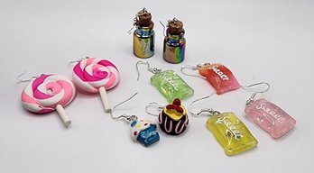 5 Pair Of Handmade Novelty Earrings With Sterling Ear Wires