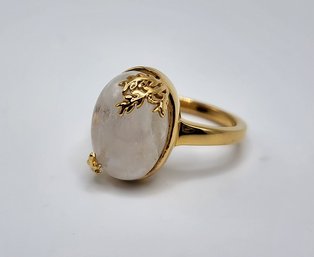 Rainbow Moonstone Ring In Yellow Gold Over Sterling