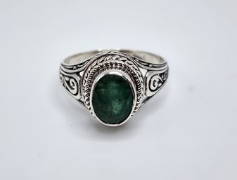 Bali Emerald Ring In Sterling Silver