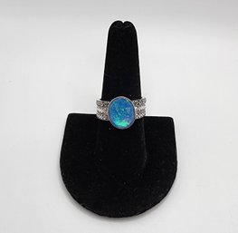 Sajen Silver Quartz Blue Opal Stackable Ring In Platinum Over Sterling