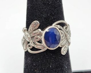 Bali, Blue Sapphire Dragonfly Ring In Sterling