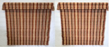 Vintage MCM Pair Of Graber Woven Wood & Fabric Window Shades Orange & Brown Tone 42'W 40'L