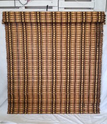 Vintage Mid Century Modern Graber Woven Wood & Fabric Window Shade Orange & Brown Tone 60'W X 64'L