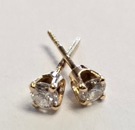 14K Yellow Gold Diamond Stud Earrings With Screwback Posts