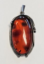 Huge Sterling Silver And Amber Pendant