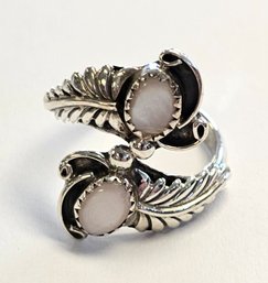 Southwestern Mother Of Pearl Bypass Ring SIZE ADJUSTABLE (Signed RB)