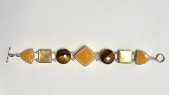 Sterling Silver Multi Stone Bracelet Large Chunky Piece Yellows And Browns