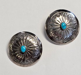 Sterling Silver Concho Turquoise Earrings 38MM Diamater
