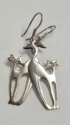 Sterling Silver Cat Earrings With Wire Hooks