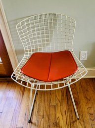 Vintage White Bertoia Side Chair With Orange Cushion
