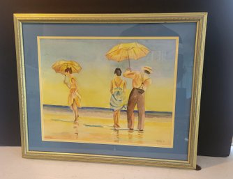 Sunrise And Umbrellas. Signed, Framed And Matted.         -         -           -         -  Loc:BS2