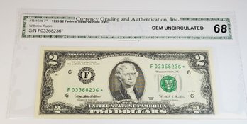 $2  Gem Uncirculated Ms 68....   1995 Federal Reserve Note - Star Note