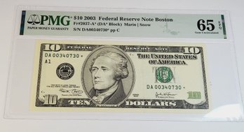 $10 Graded 65 PMG ......2003 Dollar Federal Reserve Note - D Block Star Note