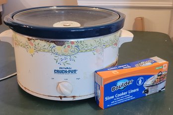 Vintage Rival Crock Pot With A Box Of Liners.      -          -      -           -      -  -Loc:Und Kit Sink