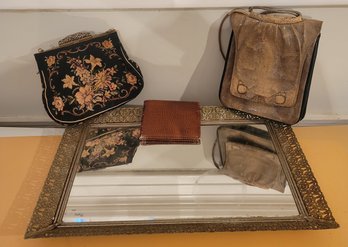 Vintage Purses / Wallet And A Perfume Mirror.         -        -            -        - Loc:Closet Wrapped Up