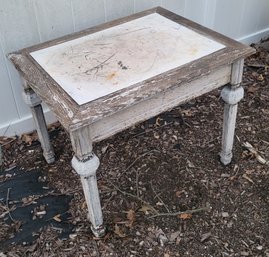 Weathered End Table With MCM Legs.        -            -          -            -            -   -Loc:Garage