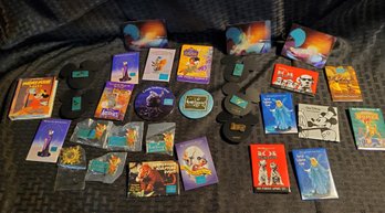 Huge Lot Of Disney Pins And Button And A Small Book & 3 Hologram Cards