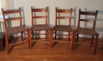 Group Of 4 Hardwood Rush Chairs.           -                -               -         -------Loc:2ndfl