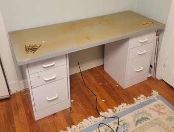 Work Desk.  Laminated Top With 2 White Metal File Cabinet Sides.         -            -         - Loc:3rdFl