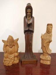 Trio Of Vintage Carved Chinese Asian Wood Statues