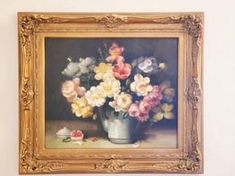 Beautiful Antique Artist Signed Floral Bouquet Still Life Oil On Canvas In Ornate Frame