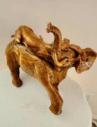 Carved Exotic Wood With Panther Attacking And Riding An Elephant - Phenomenal!!