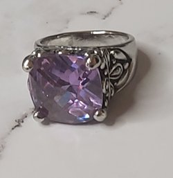 Stunning Lavender Created Gemstone Fashion Silvertone Cocktail Ring