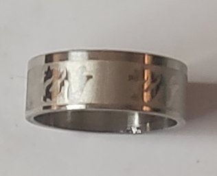 Stainless Steel Silvertone Band With Dragon Design