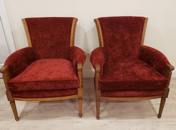 Pair Of Red Velvet Arm Chairs