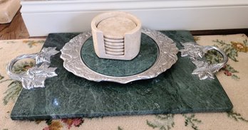 Green Marble Trays Paired With White  Marble Coasters