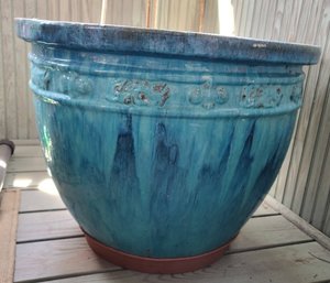 Huge Teal Ceramic Planter