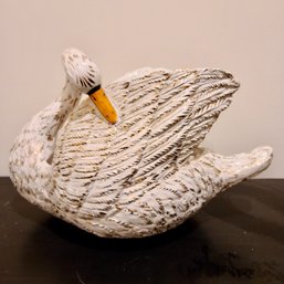 Vintage Ceramic Swan Planter Gilt Accents And An Orange Beak Gives It A Dramatic Flair