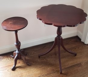 Two Small Round Traditional Wood Side Tables